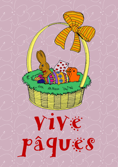 Vive P&acirc;ques avec un panier et oeufs de p&acirc;ques